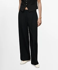 Mango Women's Pleated Wide Leg Pants