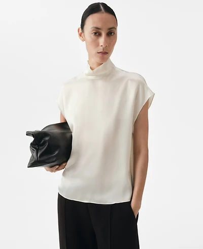Mango Women's Silk Satin Turtleneck Blouse
