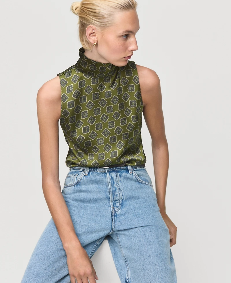Mango Women's Geometric Print Satin Blouse