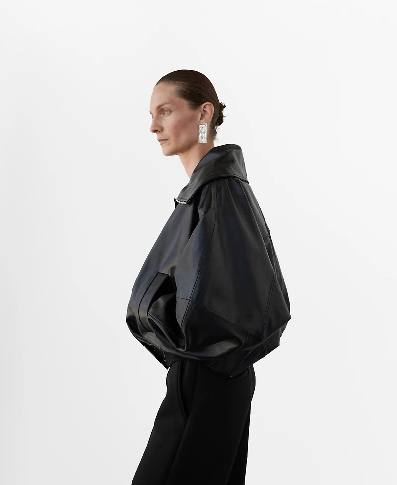 Mango Women's Leather Notched Lapel Collar Jacket