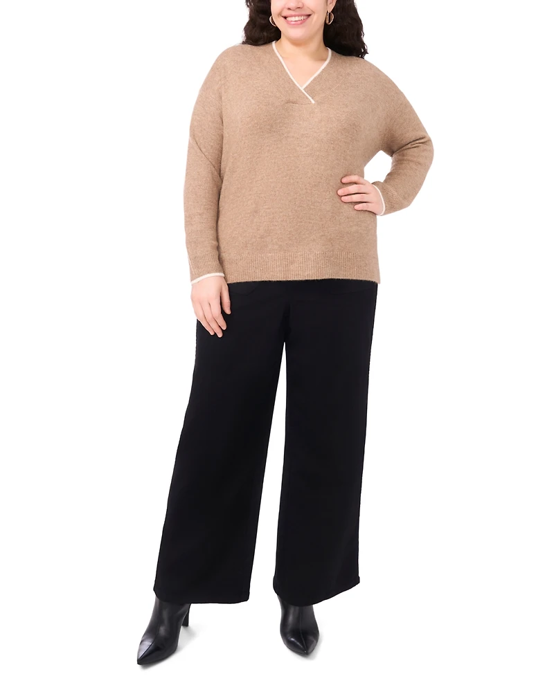 Vince Camuto Plus V-Neck Side Slit Sweater
