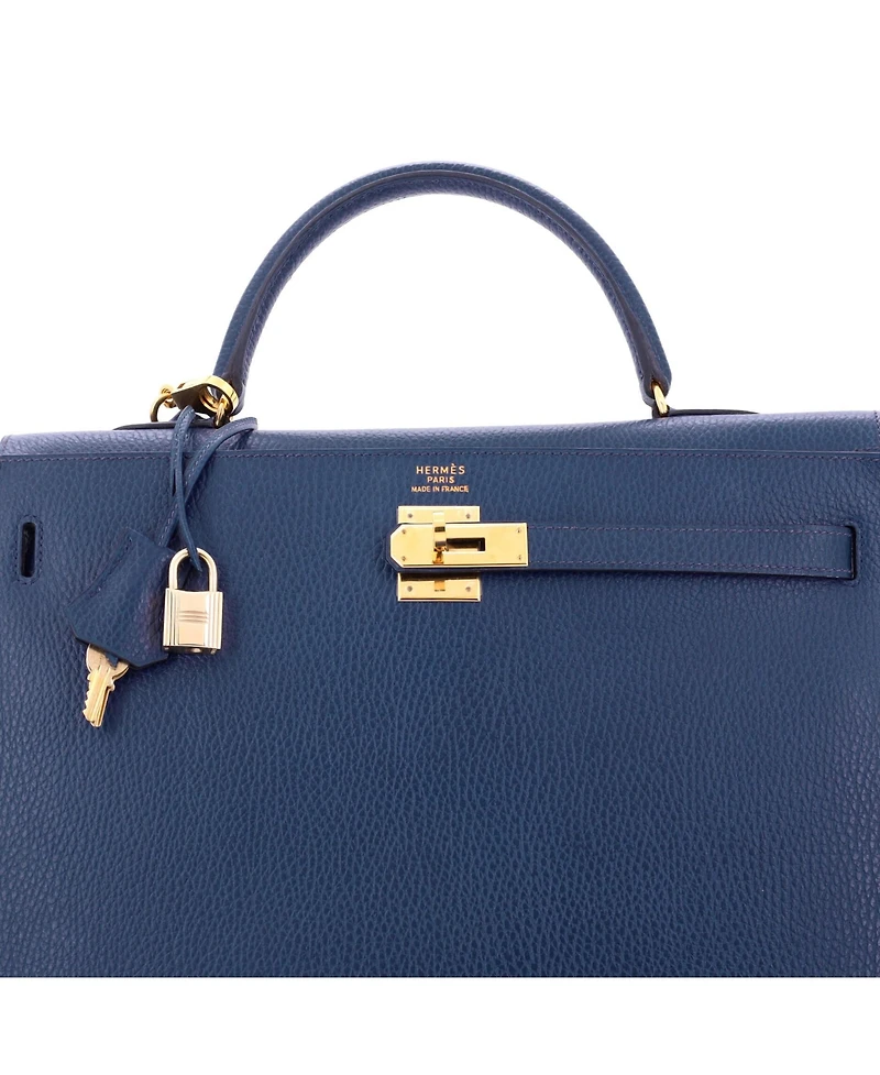 Pre-Owned HERMA‰S Kelly 35 Handbag Blue Ardennes with Gold Hardware