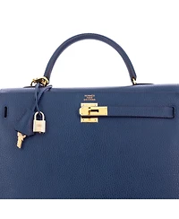 Pre-Owned HERMA‰S Kelly 35 Handbag Blue Ardennes with Gold Hardware