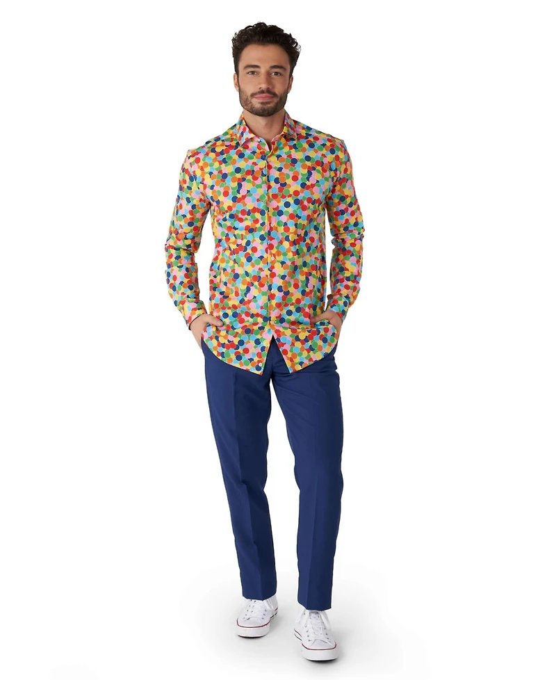 OppoSuits Men's Confetteroni Shirt - Perfect For Parties Confetti Outfit Including 1 Button-Up Long sleeve