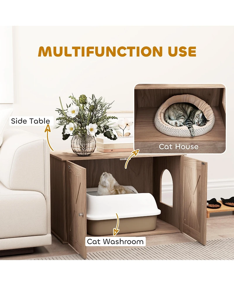 PawHut Cat Litter Box Enclosure, Hidden Cat Litter Box Furniture,
