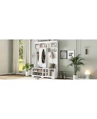 Streamdale Hall Tree Coat Rack Shoe Cubby Storage - White