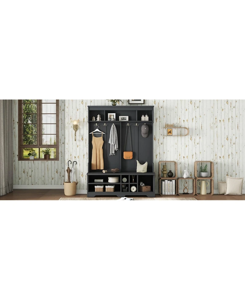 Streamdale Hall Tree Coat Rack Shoe Cubby Storage - Black