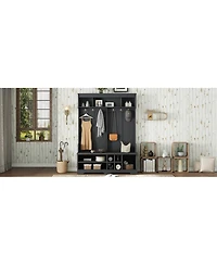 Streamdale Hall Tree Coat Rack Shoe Cubby Storage - Black