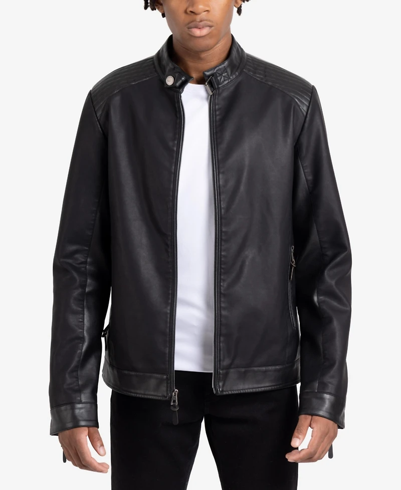 Xray Men's Pu Racer Jacket With Faux Shearling Lining