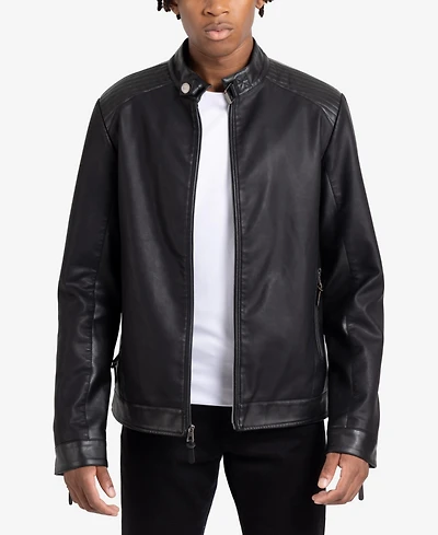 Xray Men's Pu Racer Jacket With Faux Shearling Lining