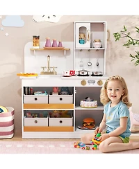 Gymax Kids Kitchen Playset Toy Play Kitchen w/ 4 Fabric Drawers Stoves Oven & Faucet