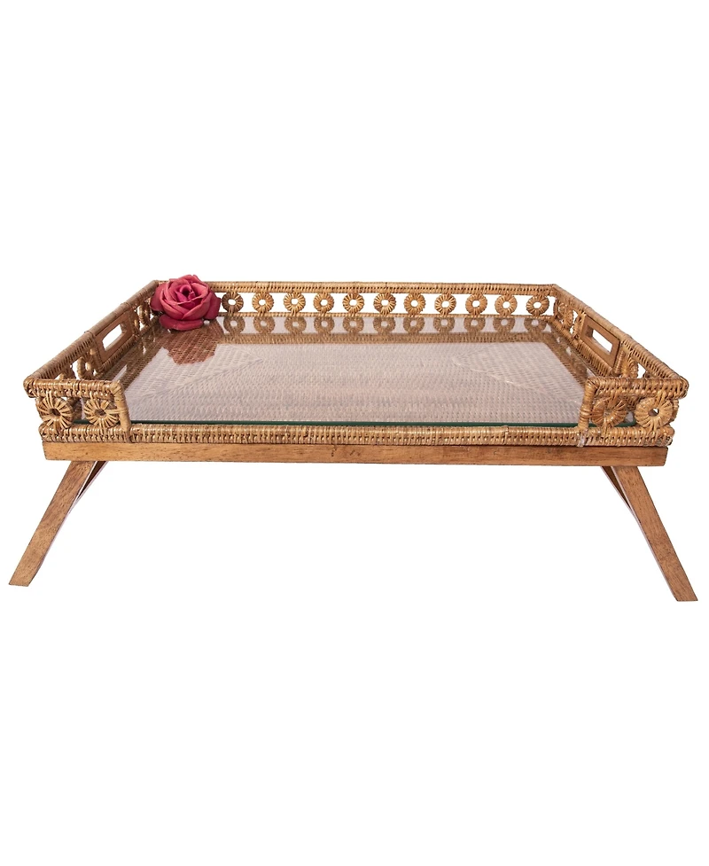 Artifacts Rattan Inna Design Breakfast Tray with Wooden Legs & Glass Insert