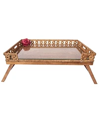Artifacts Rattan Inna Design Breakfast Tray with Wooden Legs & Glass Insert
