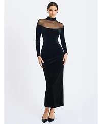 Miss Circle Women's Blair Black Sheer Mock Neck Maxi Dress