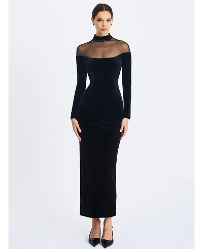 Miss Circle Women's Blair Black Sheer Mock Neck Maxi Dress
