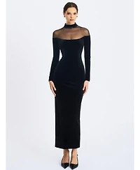 Miss Circle Women's Blair Black Sheer Mock Neck Maxi Dress