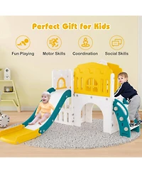 Gymax 9 in 1 Toddler Slide L Shaped Kids Slide and Climber Playset w/ Basketball Hoop