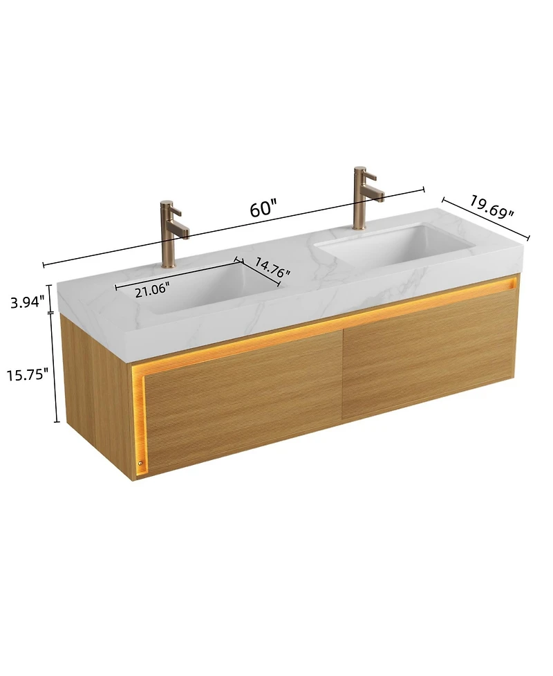 Streamdale Carrara White Sintered Stone Vanity w/ Led & Soft-Close