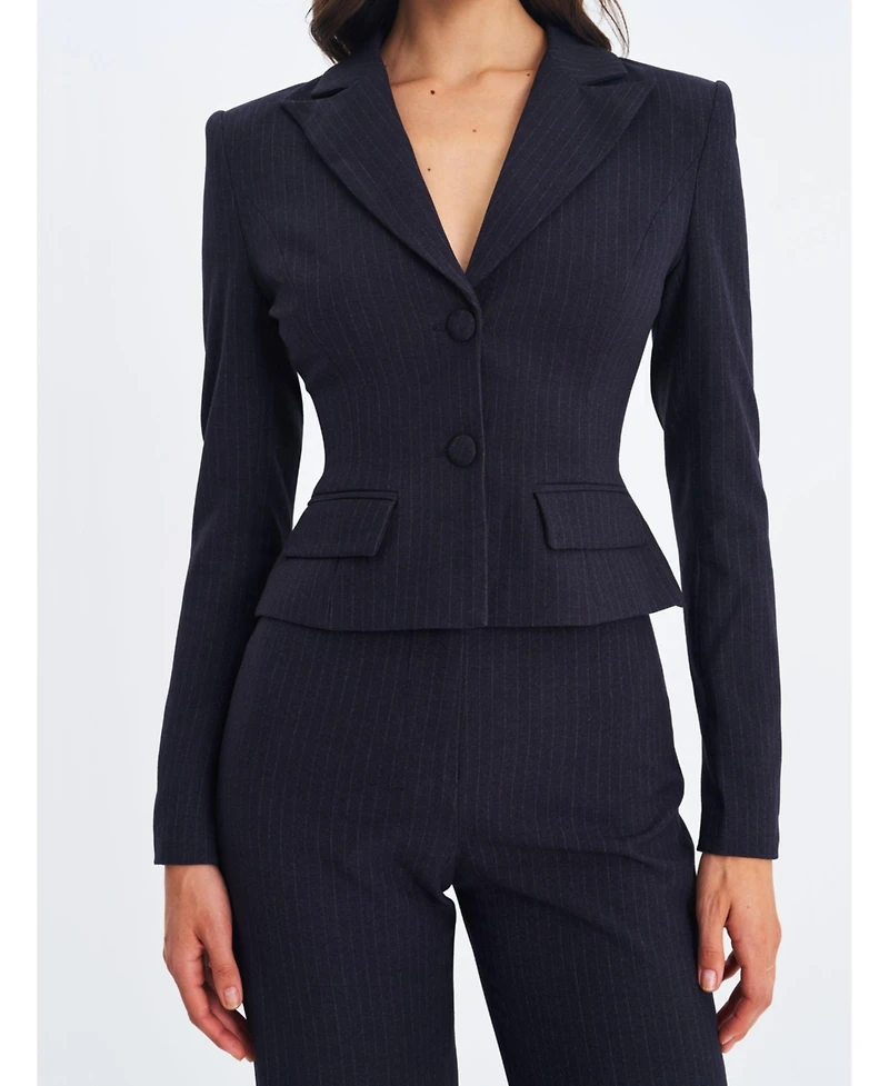 Miss Circle Women's Quinne Navy Striped Single-Breasted Peplum Blazer