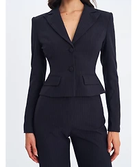 Miss Circle Women's Quinne Navy Striped Single-Breasted Peplum Blazer