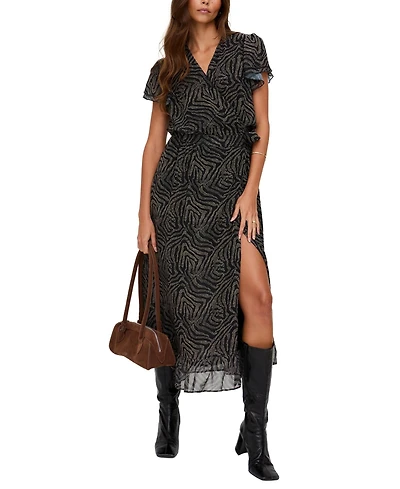 Lily and Lionel London Women's Devina Ruffle Detail Zebra Print Maxi Dress