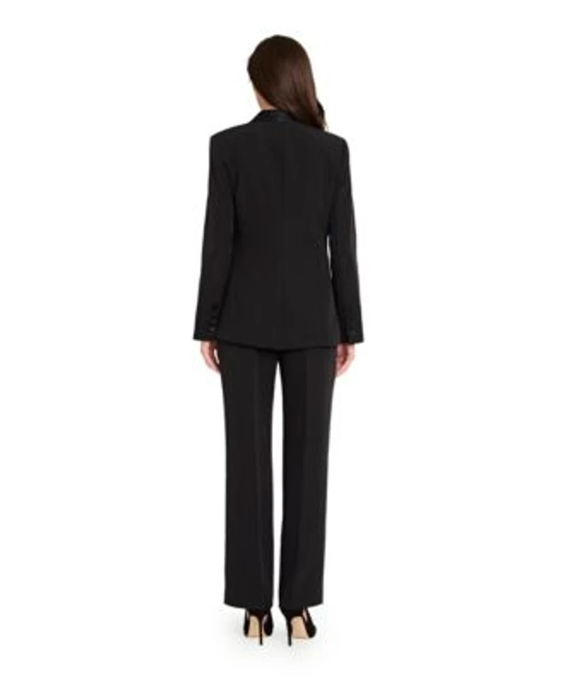Tahari Asl Womens Satin Tuxedo Jacket Square Neck Corset Top Flare Leg Mid Rise Pants
