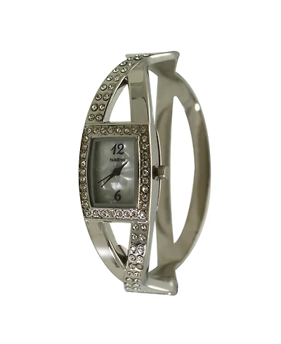 Olivia Pratt Silver Rhinestones And Pearl Tone Bangle Watch