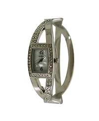 Olivia Pratt Silver Rhinestones And Pearl Tone Bangle Watch