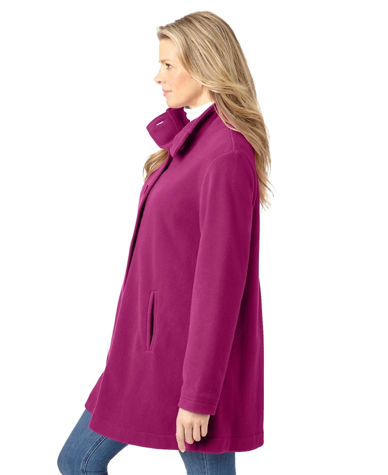 Woman Within Women's Plus Fleece Swing Funnel-Neck Coat