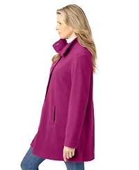 Woman Within Women's Plus Fleece Swing Funnel-Neck Coat
