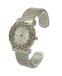Silver Thick Bangle Watch With Rhinestone Details
