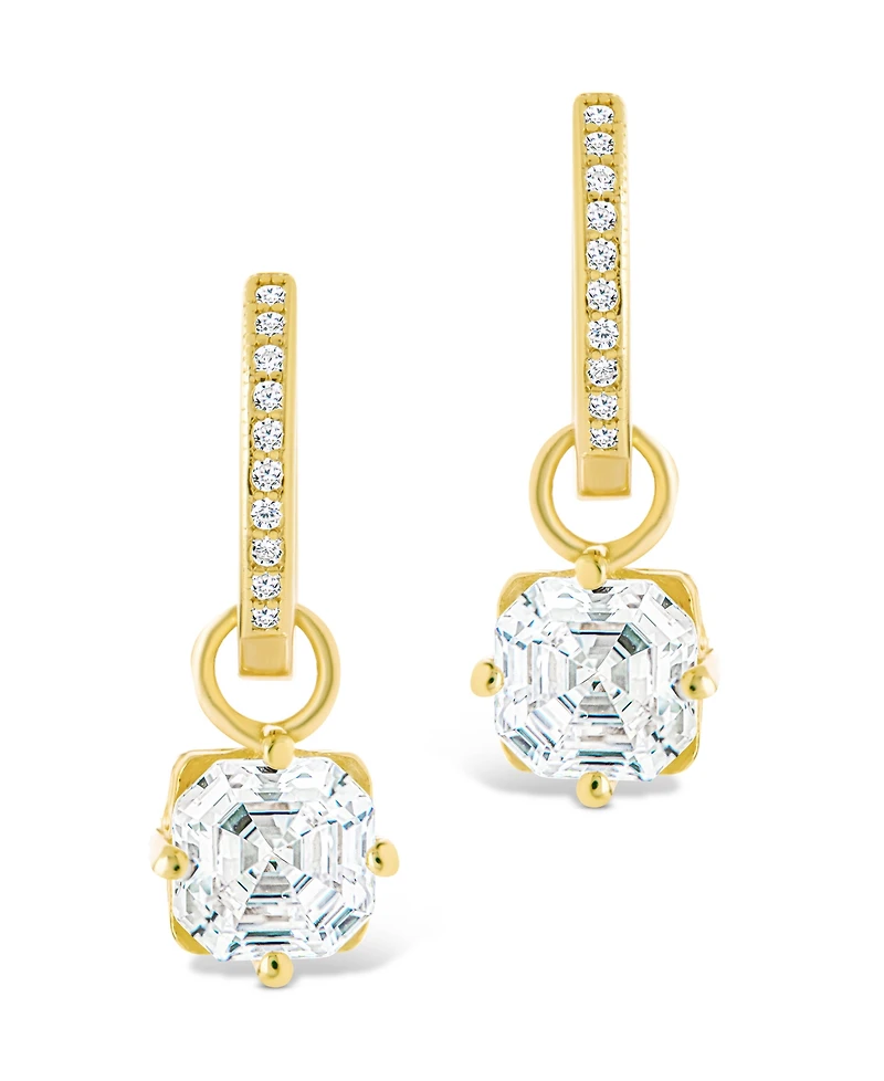 Sterling Forever Sterling Silver Augusta Asscher Cut Cz Dangle Micro Hoops