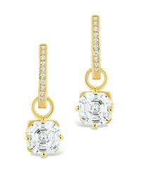 Sterling Forever Sterling Silver Augusta Asscher Cut Cz Dangle Micro Hoops