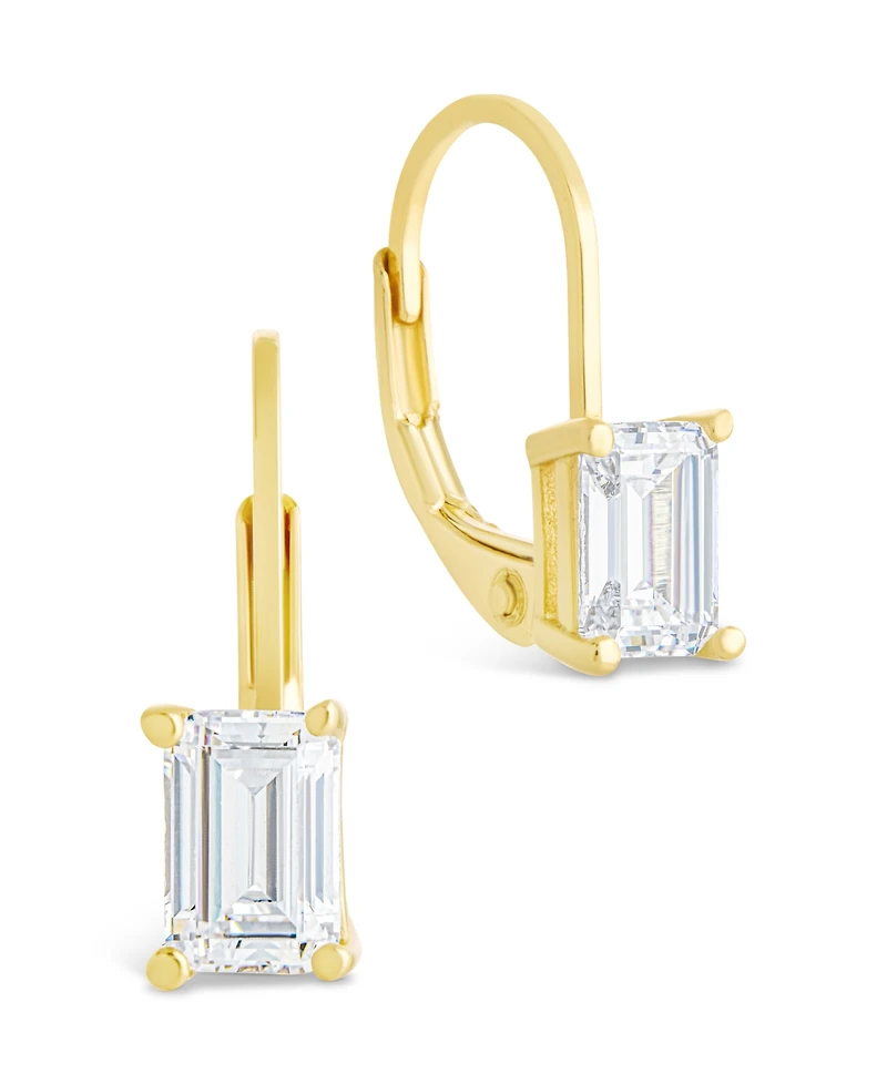Sterling Forever Silver Emerald Cut French Clip Earrings