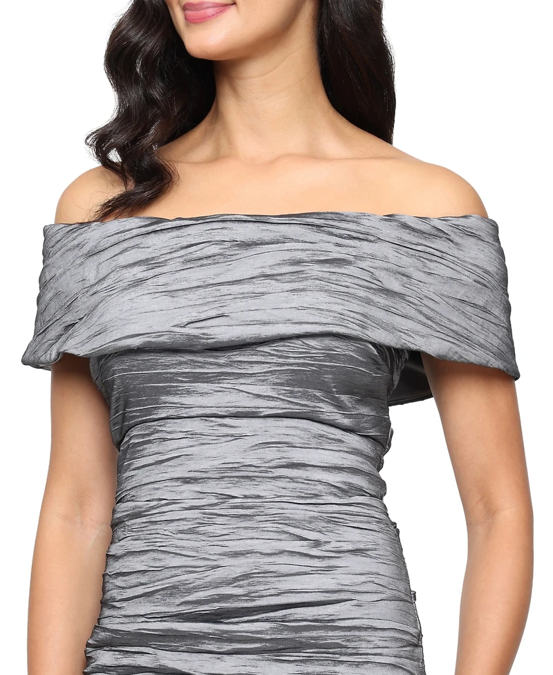 Alex Evenings Women's Crinkle Detail Off-The-Shoulder Gown