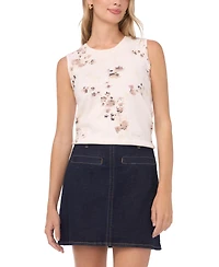 Vince Camuto Women's Delicate Flower Print Sleeveless Sweater