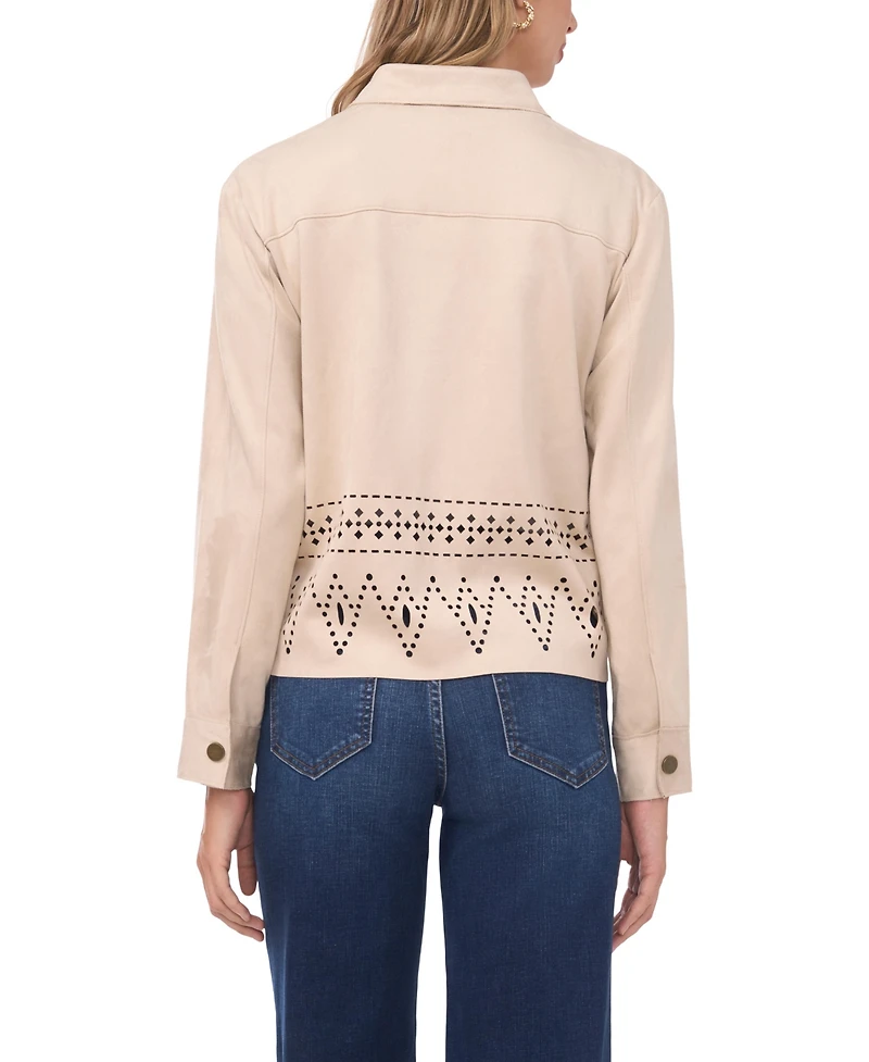 Vince Camuto Women's Collar Button-Down Eyelet Hem Jacket