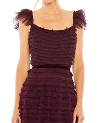 Mac Duggal Women's Ruffle Cap Sleeve Embellished Tiered Midi Dress