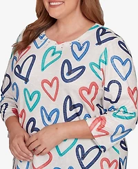 Alfred Dunner Plus Saratoga Springs Tossed Heart Pattern Knit Top