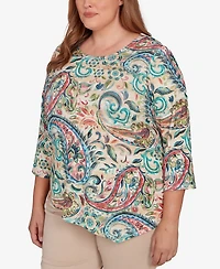 Alfred Dunner Plus Saratoga Springs Classic Paisley Print Pullover Knit Top