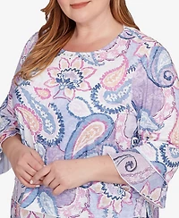Alfred Dunner Plus Hilton Head Paisley Print Layered Hem Knit Top