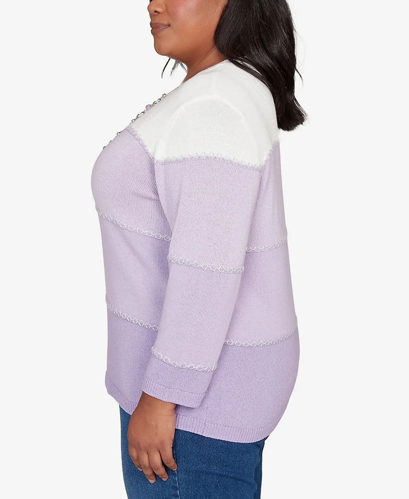 Alfred Dunner Plus Size Hilton Head Ombre Stripe Sweater with Necklace