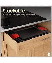 Baking Set – 6 Piece Kitchen Oven Bakeware Set – Deluxe Non-Stick Black Coating Inside and Outside – Carbon Steel – Red Si