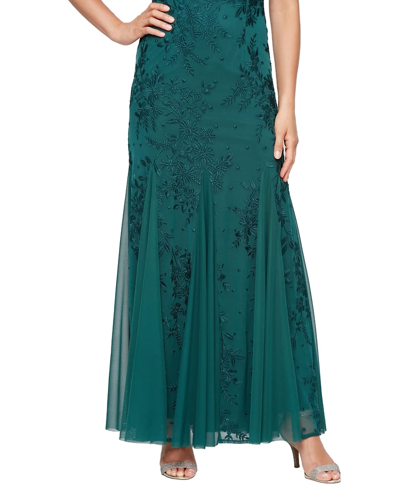 Alex Evenings Petite Cap Sleeve Long A-Line Dress