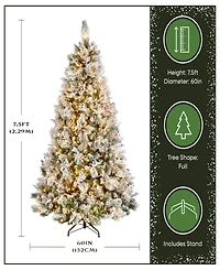 National Tree Company 7.5' Snowy Bedford Pine Tree with Red Berries, Cedar Leaves, Mixed Cones 700 Clear Lights