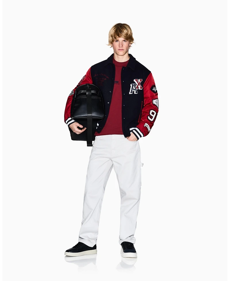 A|X Armani Exchange Men's Color Block Multi Badge Bomber Jacket