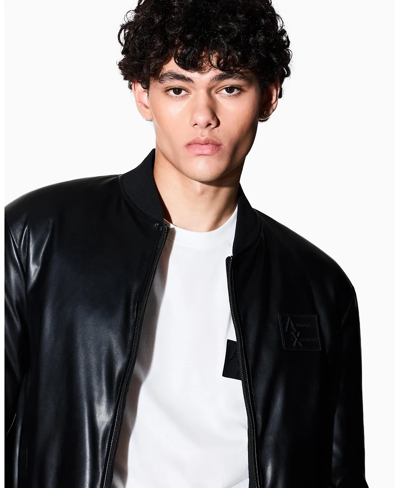 A|X Armani Exchange Men's Leather Bomber Jacket