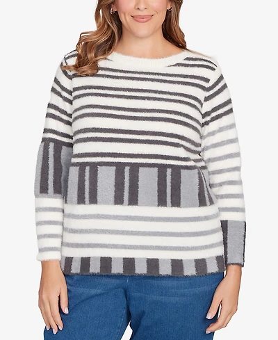 Ruby Rd. Plus Striped Feather Eyelash Sweater