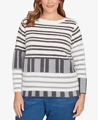 Ruby Rd. Plus Striped Feather Eyelash Sweater