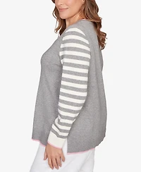 Ruby Rd. Plus Maltese Puppy Striped Sleeve Sweater